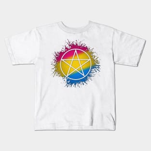 Paint Splatter Pansexual Pride Pentacle Symbol Kids T-Shirt